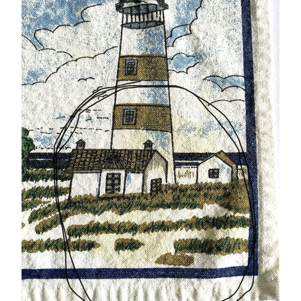 Nautical Lighthouse Placemats Off White Cotton Blend Set Of 4 Beach Sea Ocean